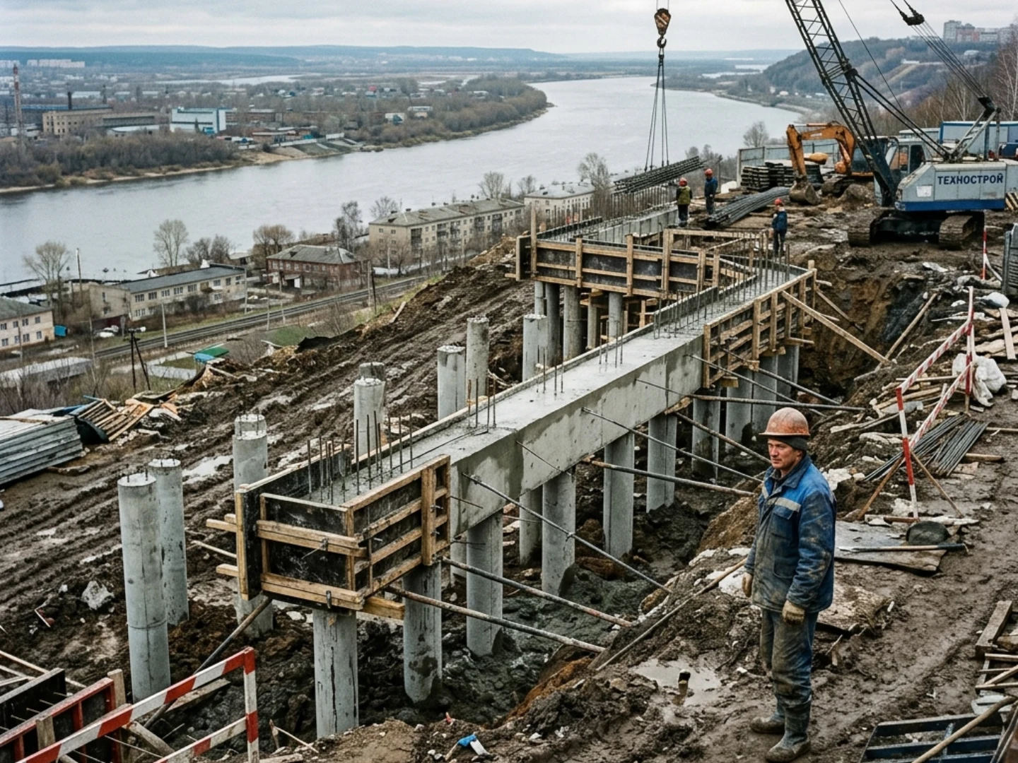 Армирование ростверка на участке с уклоном