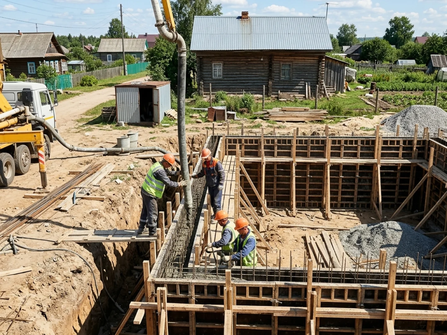 Бетонирование монолитного цокольного этажа под коттедж