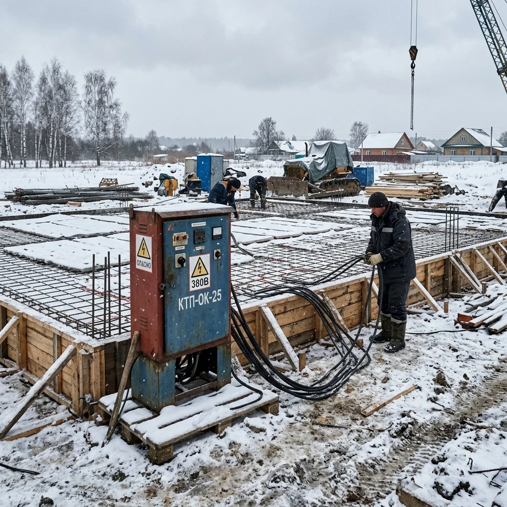 Зимнее бетонирование монолитной плиты с прогревом через трансформатор